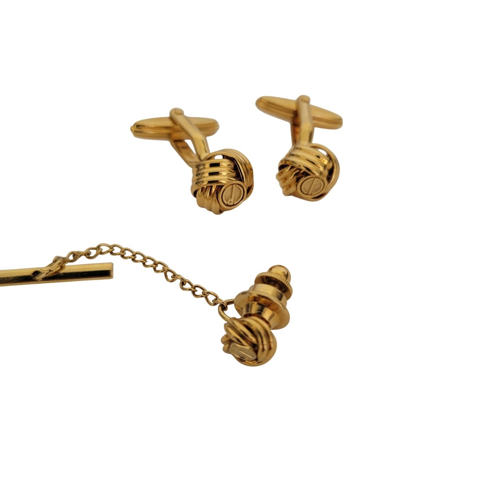 Dunhill Mens Gold Tone Knot Cufflinks and Tie Tac Set Vintage Accessory